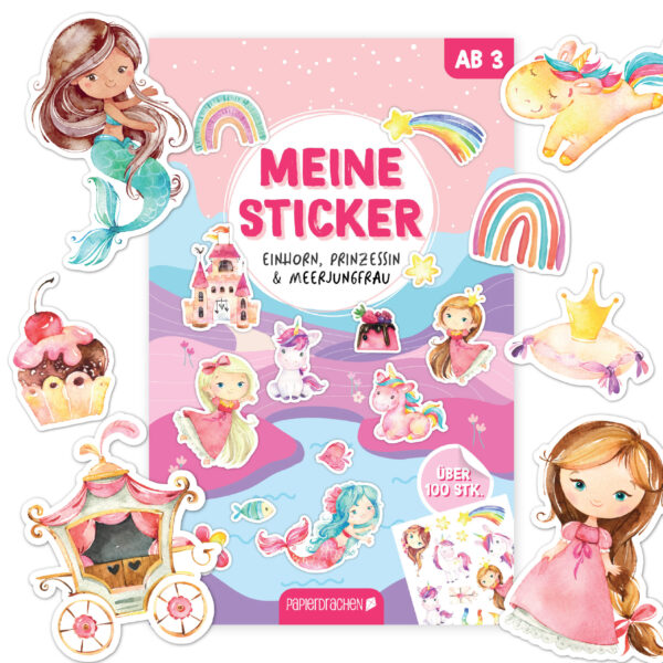 Stickerblock Einhorn, Prinzessin & Meerjungfrau