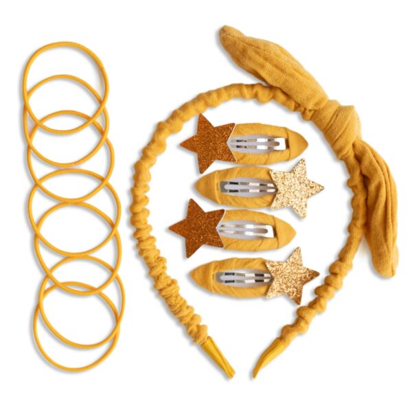 Musselin Haar-Accessoires Set – Senfgelb
