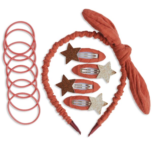Musselin Haar-Accessoires Set – Rostrot