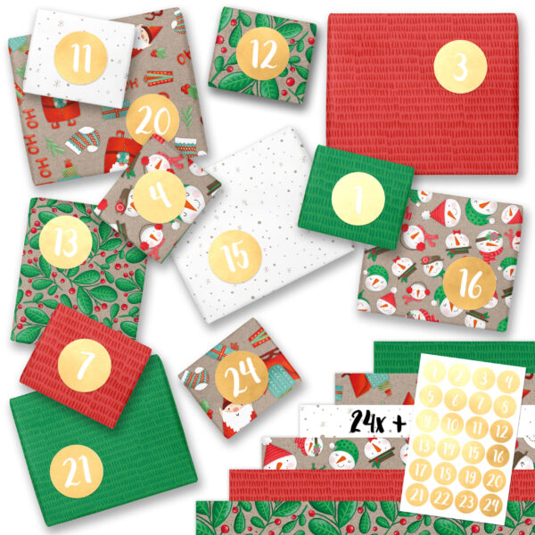 Adventskalender Geschenkpapier rot-grün
