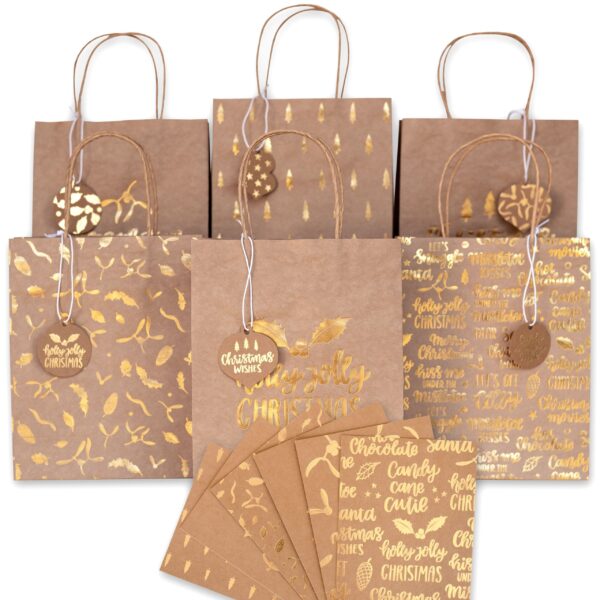 6 goldfolierte Geschenktüten – Holly Jolly