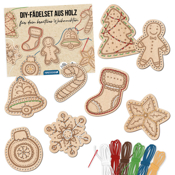 Holzspielset mit Faden Weihnachten