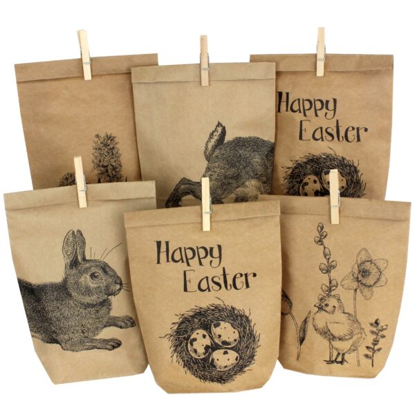 Tüten bedruckt mit Ostermotiv - braun - mit Happy Easter